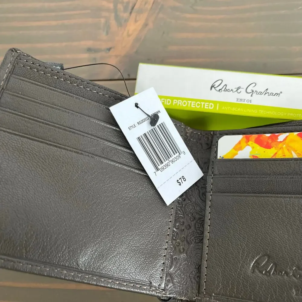 Robert Graham Namea I Brown Leather Bifold Men's Wallet RFID Blocking New in Box